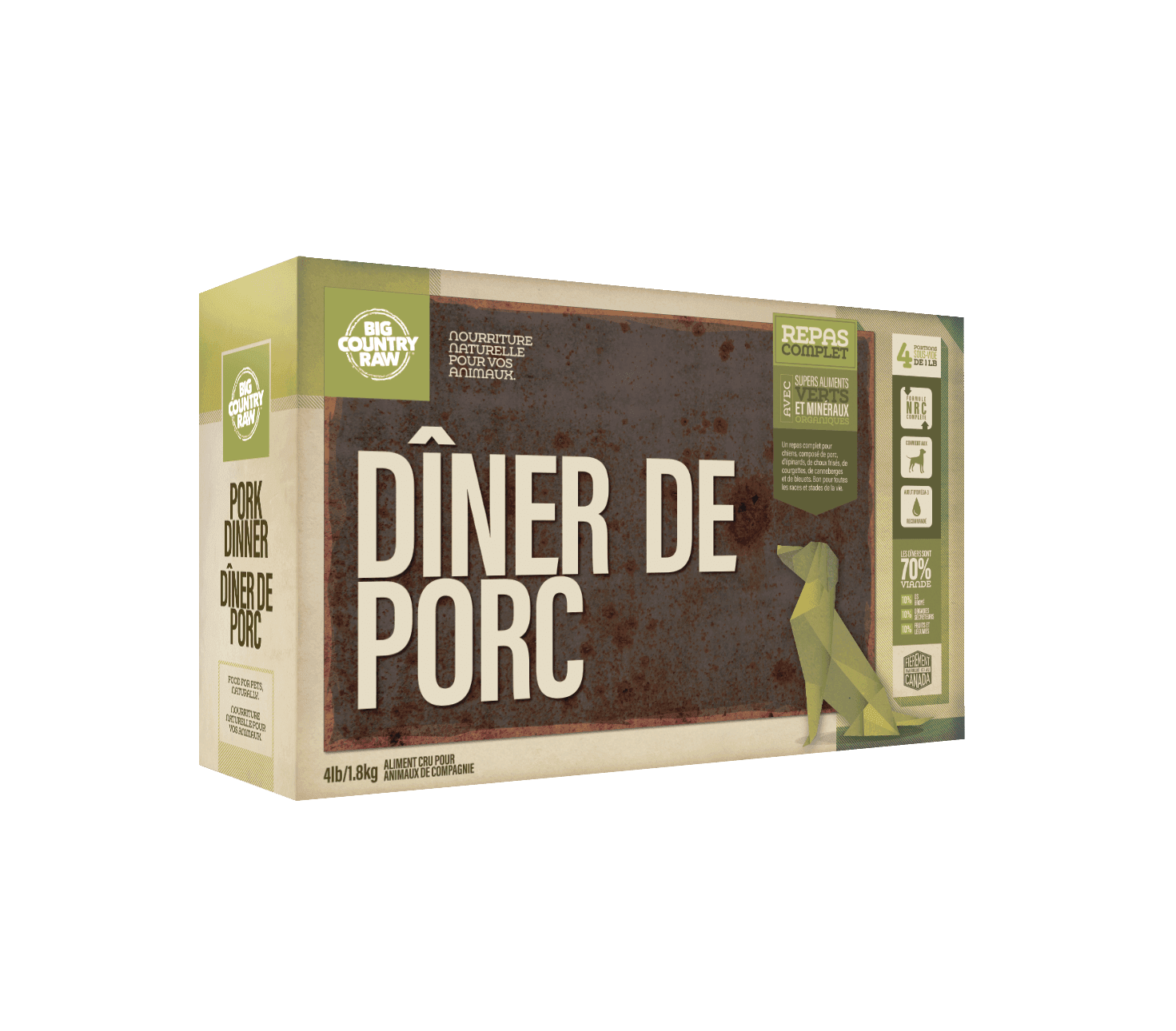 Big Country Raw, Dîner de Porc, 4 X 1lb