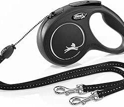 Flexi Duo, Laisse rétractable noire pour 2 chiens de 5m